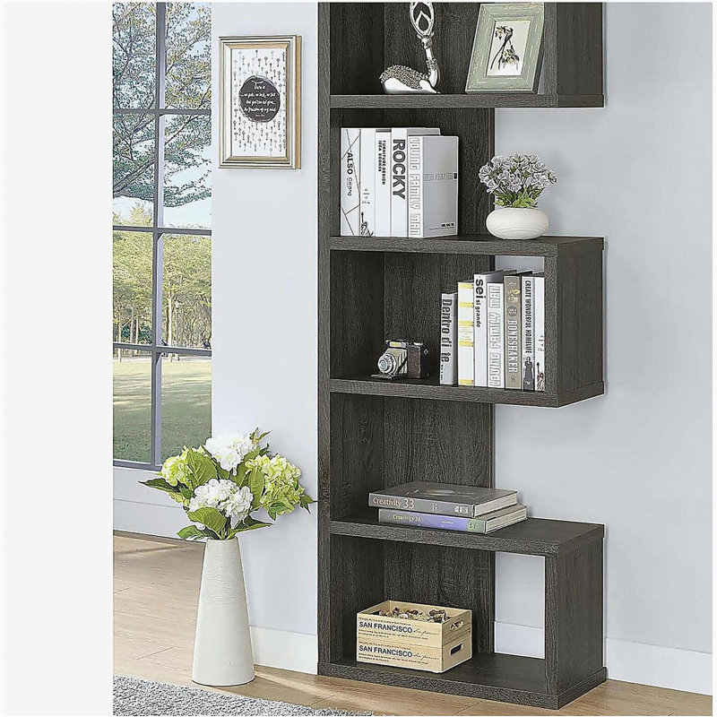 Bibliothèque à 5 tablettes gris patiné