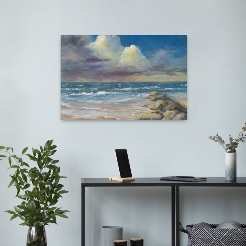 Tempête lointaine, art côtier contemporain, H 16 po x l 24 po