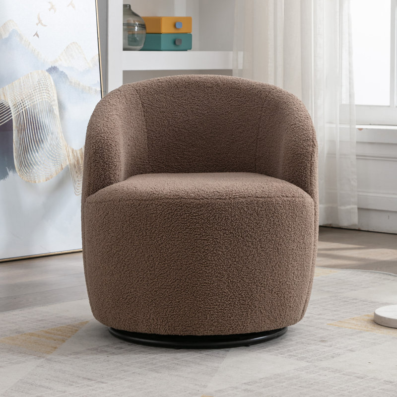 Genece Upholstered Swivel Accent Chair, Coffee Teddy Fabric