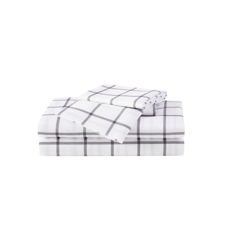 Truly Soft Tattersall Polyester Standard Plaid Sheet Set, Navy/White, Twin Sheet Set + Fitted Sheet + 1 Pillowcase