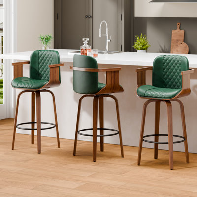 26'' High-back Swivel Bar Stool With Footrest Set Of 3
