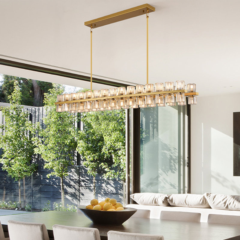 60-Light 54"L Dimmable Square / Rectangle Crystal Cup Chandelier with Crystal Accents(Bulbs Included), Brass