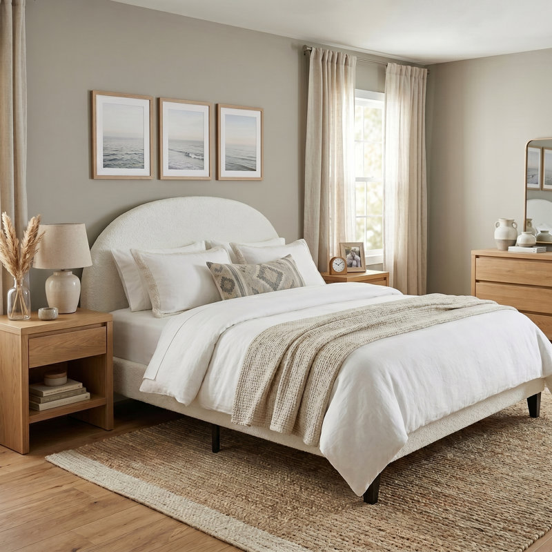 Upholstered Bed Frame, Ivory, Queen