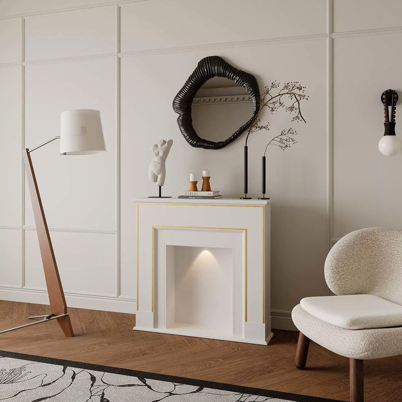 Beige Manufactured Wood Electric Fireplace