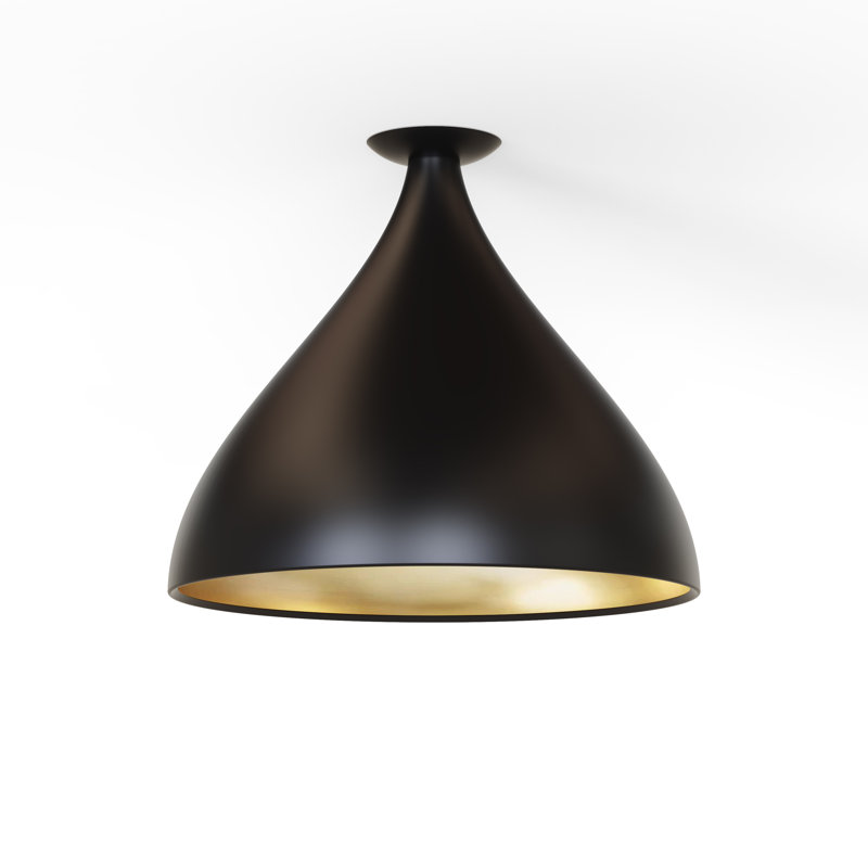Swell Single XL Medium Flush Lamp (Black Exterior, Brass Interior), Matte Black; Brass