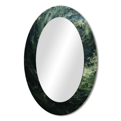 Green And Black Abstract Spiral Waves - Green Modern Oval Wall Mirror