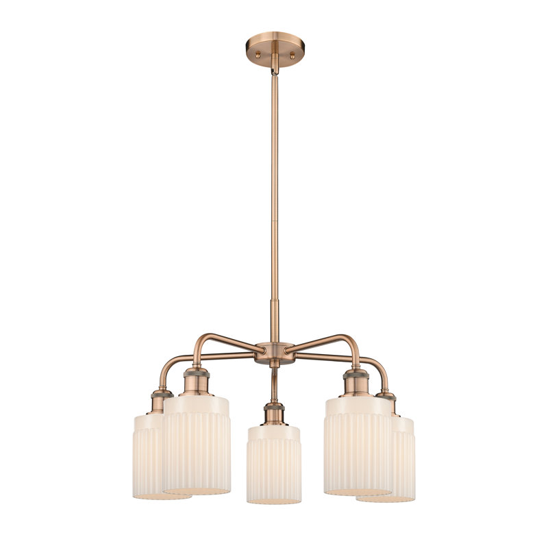 Lustre cylindrique à 5 lumières en acier à intensité variable Neco, Blanc mat, Cuivre antique