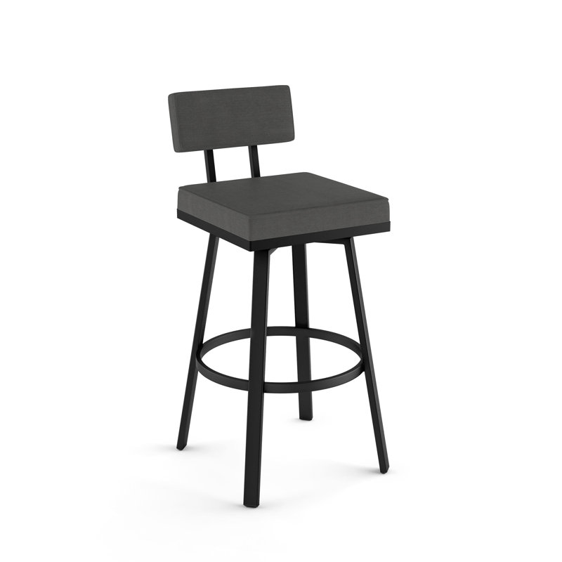 Highbury Swivel Counter & Bar Stool, Black, Bar Stool (29.63" Seat Height), PVC-Dark Gray