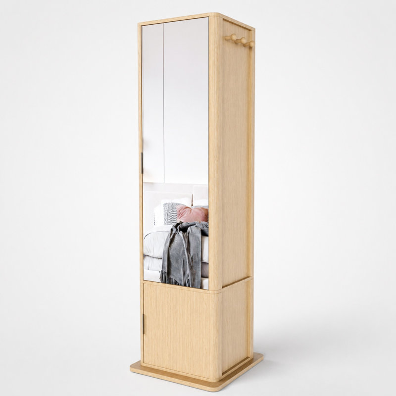 Armoire à bijoux rotative 4 en 1 avec miroir pleine grandeur pour chambre à coucher, Brun