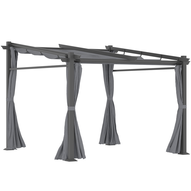 10' x 10' Metal Pergola w/ Retractable Canopy Roof, Dark Grey
