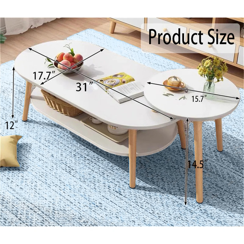 Table basse en bois - Design minimaliste élégant avec beaucoup de rangement pour le salon et la chambre à coucher, Blanc
