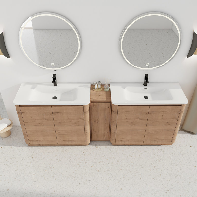 Freestanding Bathroom Vanity with White Ceramic Sink, 92"