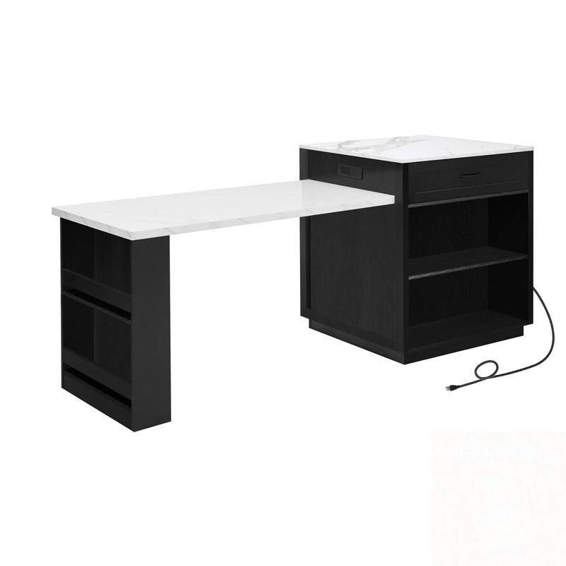 Kitchen Island With Extendable Dining Table, Storage 2 Drawers And 2 Side Open Shelves