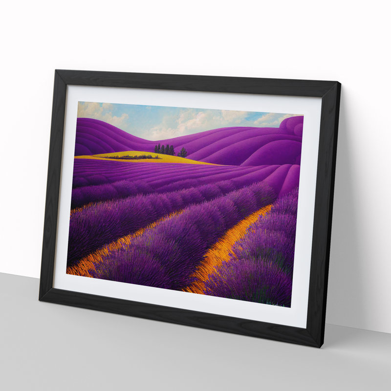 Mesmerising Lavender Flower Field - Single Picture Frame Print, Black, 25cm H x 34cm W x 2cm D