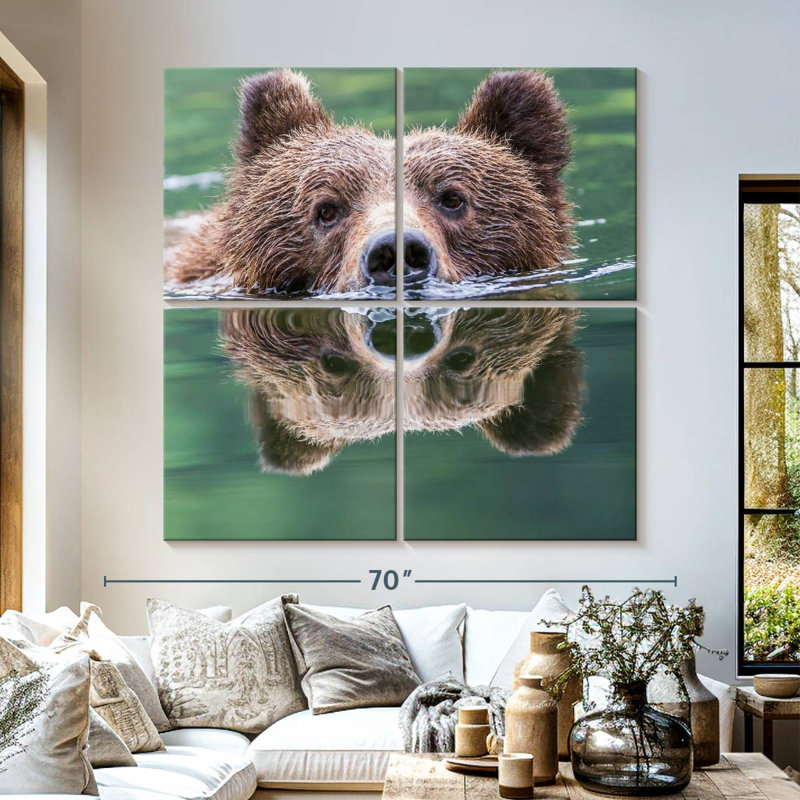 Brampt Grizzly Bear Swimming Reflection, 57" H x 57" W