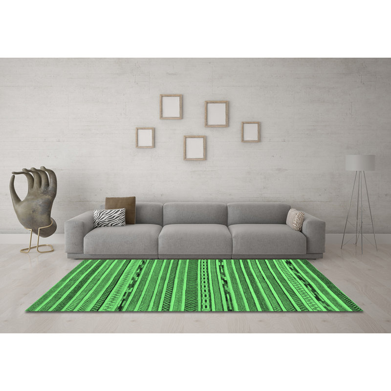 Tapis lavables à la machine à motif abstrait vert émeraude 2304, Carré 7 pi