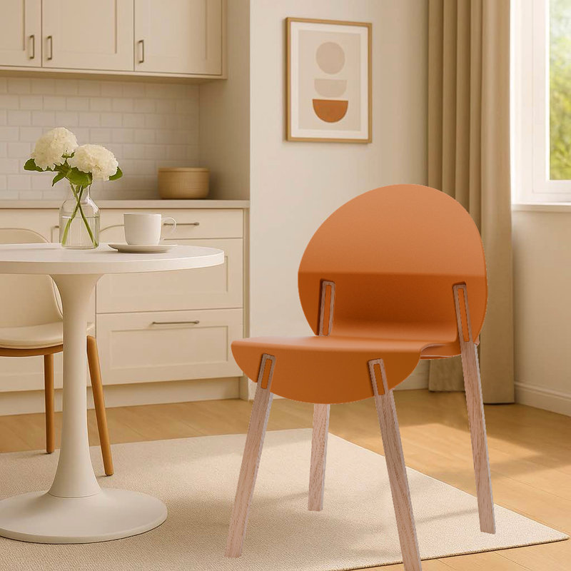 Indoor Dining Living Room, 4 Tropical Orange Chairs, Red Oak Wood Legs, Industrial-Grade Pp Seat, Waterproof Scratch, Hand Solid Oak, Commercial-Grade Strength, Floor-, Adaptive Ergonomic, Thickened