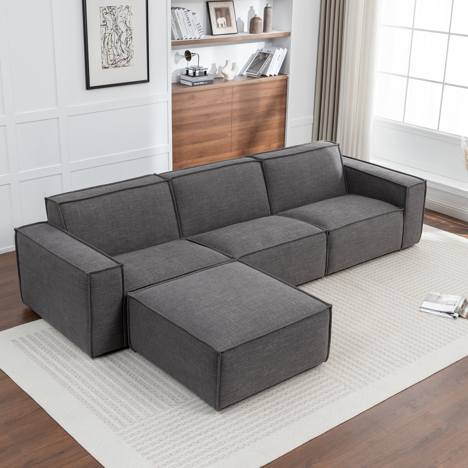 Shonnard 4-Piece Modular Sectional, Gray Cotton Blend