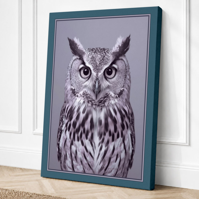 Eagle Owl Botanical - Wrapped Canvas, 18x12 - 45.7 x 30.5 cm, Teal Border