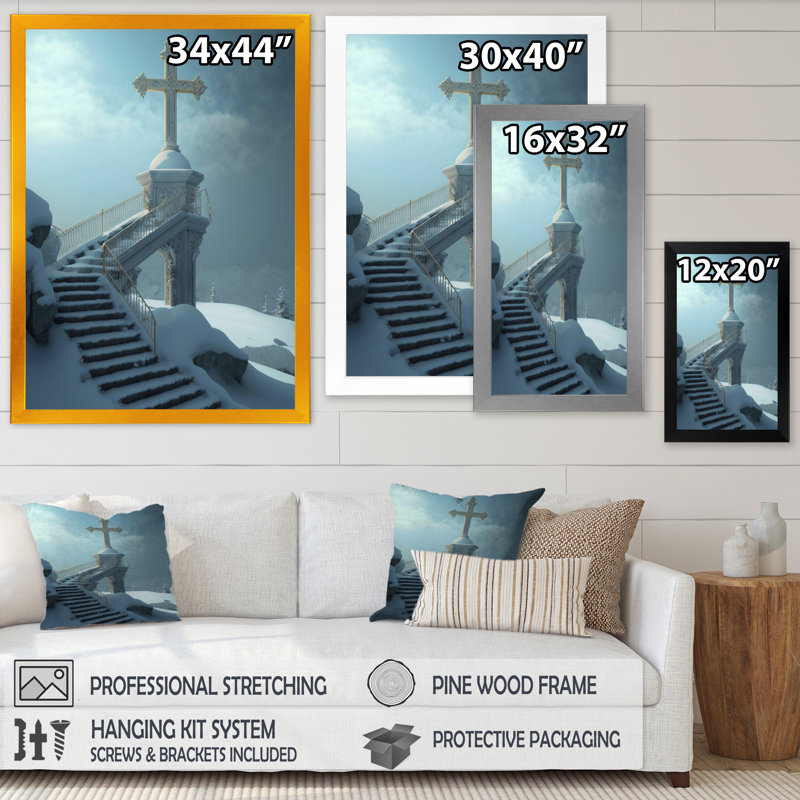 «Stairway to Heaven in Winter III», reproduction sur toile, Cadre photo noir, L 12 po x H 20 po