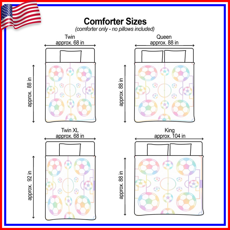 Soccer Field Pattern Comforter, Twin, Light Rainbow White