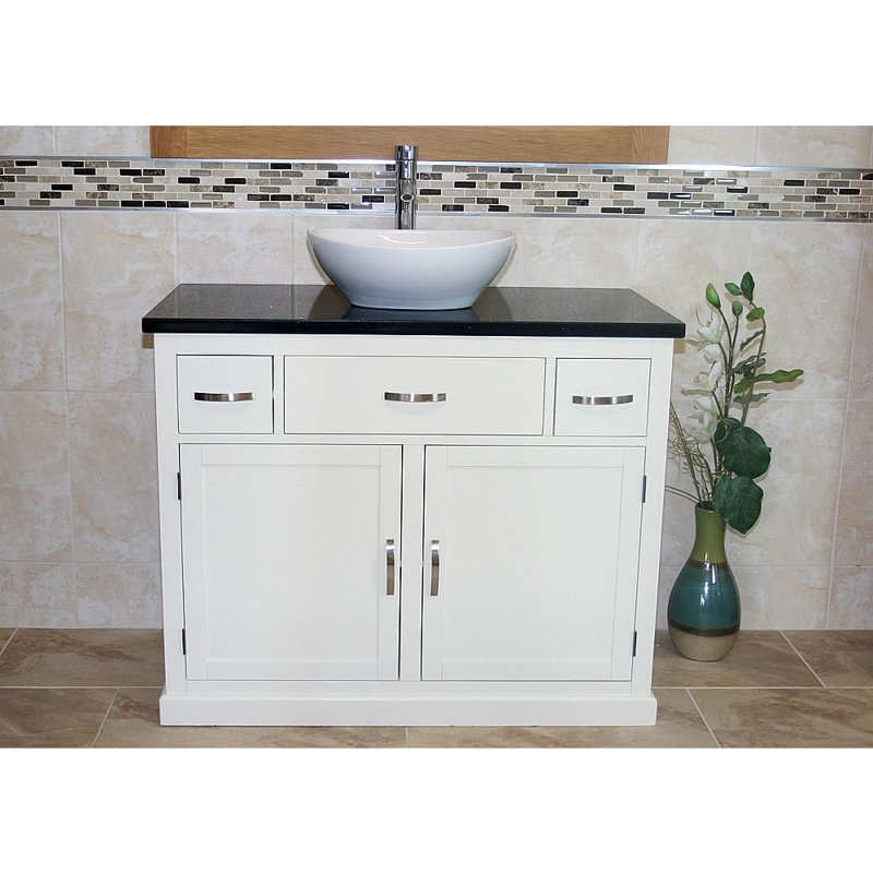 Robie 1000mm Single Bathroom Vanity with Vessel Ceramic Basin, Black Quartz, White