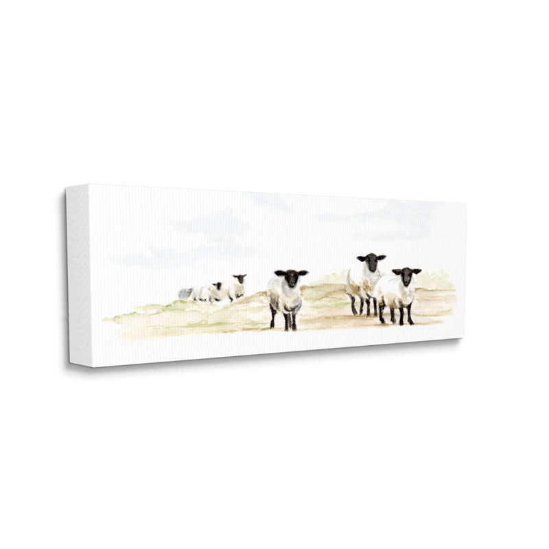 «Sheep Farm Flock Children Nursery» par Fox Hollow Studios - Peinture, Toile tendue, H 20 po x l 48 po x P 1,5 po