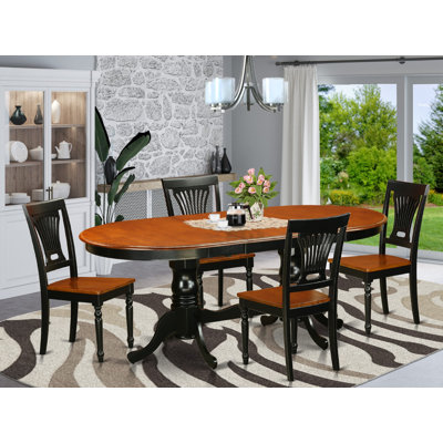 5 Piece Dinette Set for 4 Includes an Oval Dining Room Table with Butterfly Leaf and 4 Dining Chairs, Black & Cherry