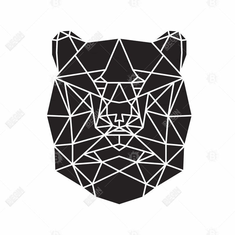 Geometric Bear Head Print On Canvas, 32" H x 32" W, Wrapped Canvas