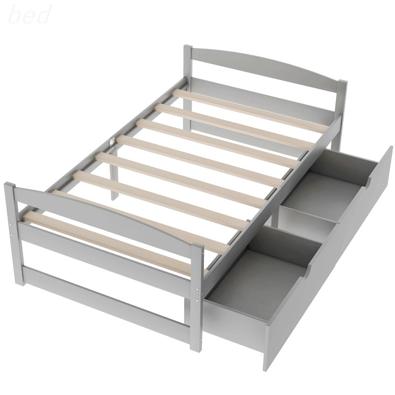Lit plateforme avec deux tiroirs, Gris