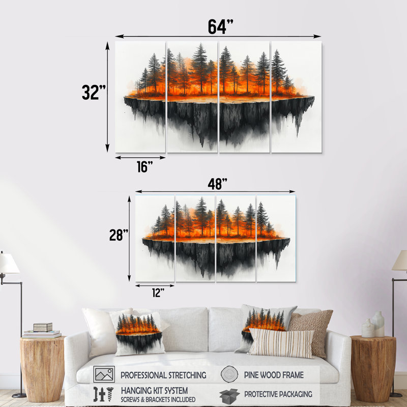 Forêt d'automne sur bois, diapositive Harmony II - forêt, art mural - décoration murale traditionnelle, H 32 po x l 64 po, 4