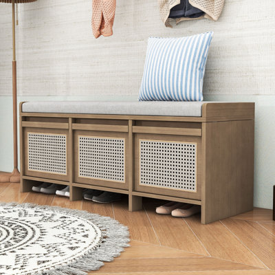 Wood Entryway Shoe Bench with Rattan Drawers