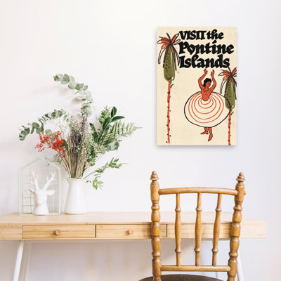 Pontine, îles, danseur, rétro, traditionnel, rétro, palmier, bord de mer, art mural