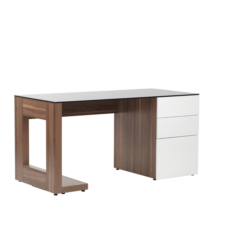 Glass Top Solid Wood Base Writing Desk