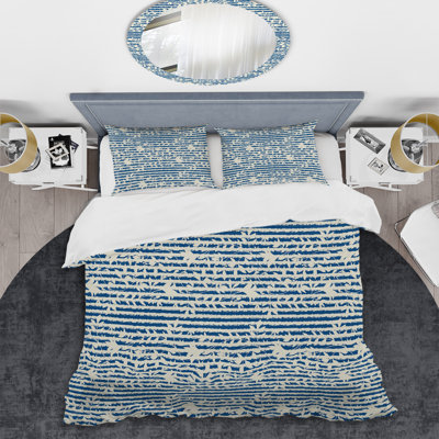 Blue and Cream Striped Pattern - Abstract Duvet Cover Set - Microfiber Polyester