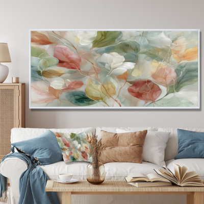 Soft Leaves In Hazy Watercolor - Plants Framed Prints, White Botanical Canvas Wall Art