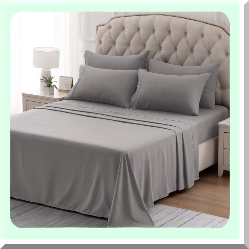 CoolBreeze Full Size Bed Sheet Set - 4 Piece Easy Care Fitted Flat Sheet & Pillowcase Sets. Wrinkle Free, Fade Resistant with Deep 16" Pocket. Gull Gray Color for a Super Soft Sleep Experience.