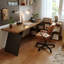 Bureau en fer massif en forme de L brun noyer + noir-144204321-144204326