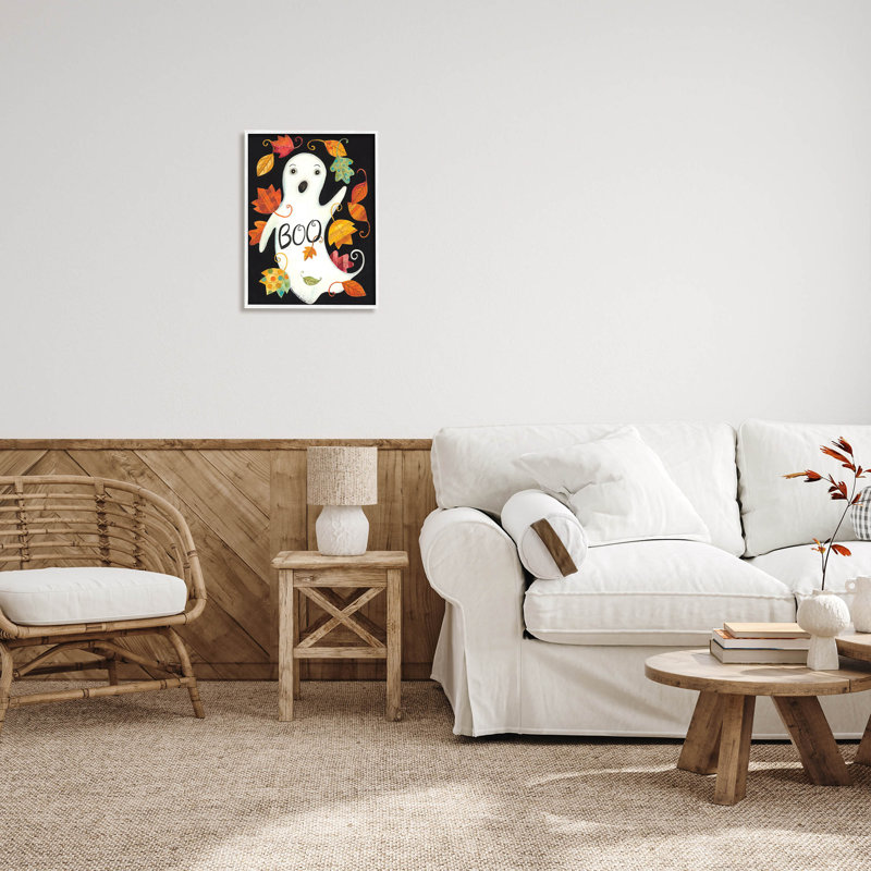 Motif fantôme rétro Boo à -135, H 20 po x l 16 po x P 1,5 po, Giclée encadrée blanc bord de mer