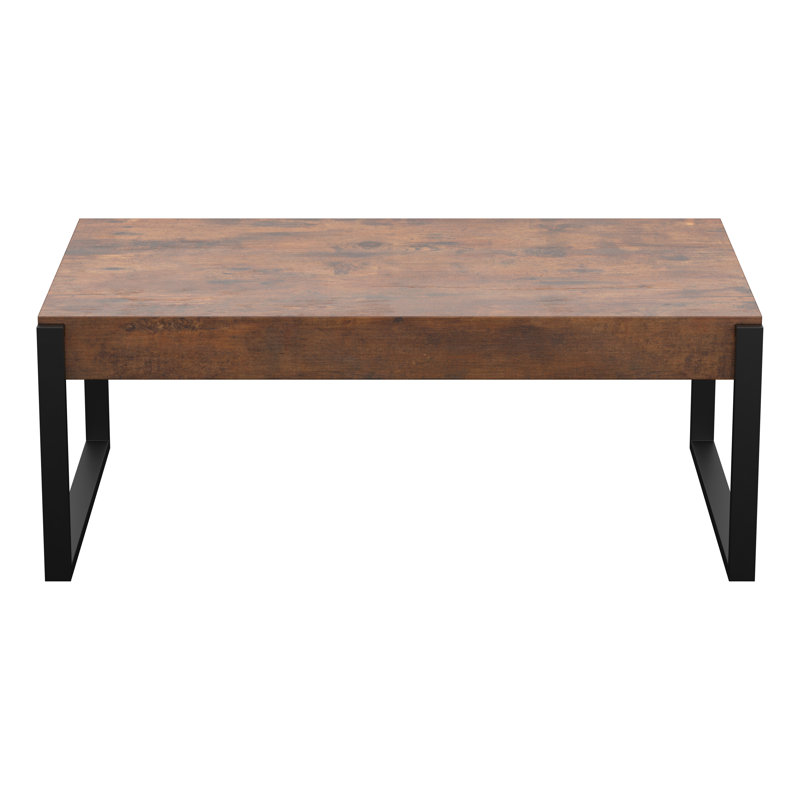 3FF6FF3287D64291A596C712CEB9FCC6: Table basse ou meuble télé Athiran, bois rustique de couleur claire, pieds en métal noir
