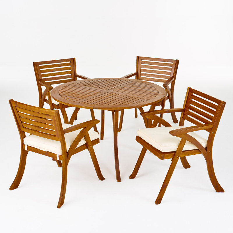 Cotswald 4 - Person Acacia Wood Patio Dining Set with Round Table , Cushions Included, Teak