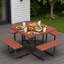 Ensemble de table de patio extérieur avec bancs intégrés et trou pour parasol