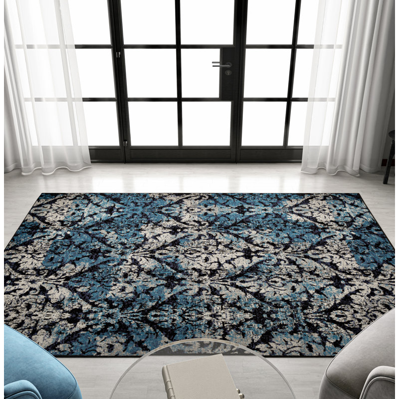 Wool Damask Indoor / Outdoor Rug, Rectangle 5' x 8'