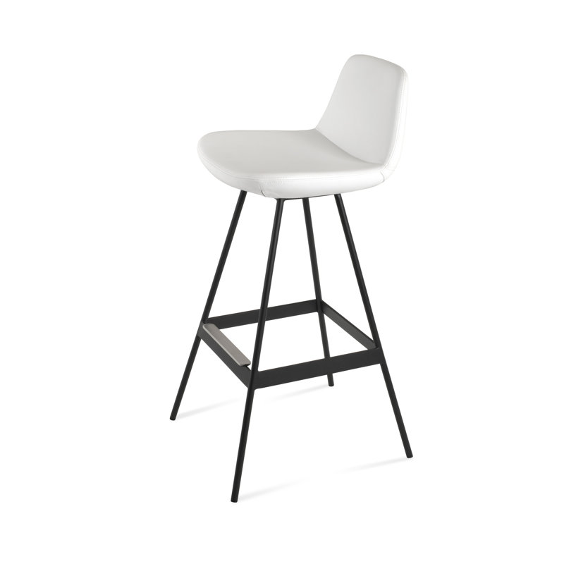 Tabouret Pera Balat, Simili cuir blanc, Noir, Tabouret de comptoir (siège d'une hauteur de 24 p