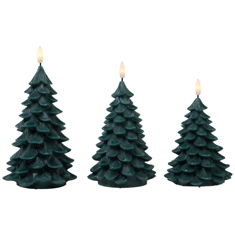 Flickering LED Flameless Christmas Tree Candles - 7.25" - Green - Set Of 3, Green