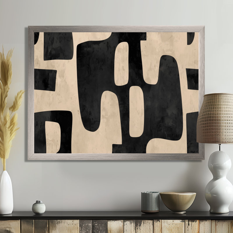 Reproduction sur toile beige et noire, motif bohème mosaïque terre - tons géométriques, H 16 po x l 32 po, Cadre photo unique