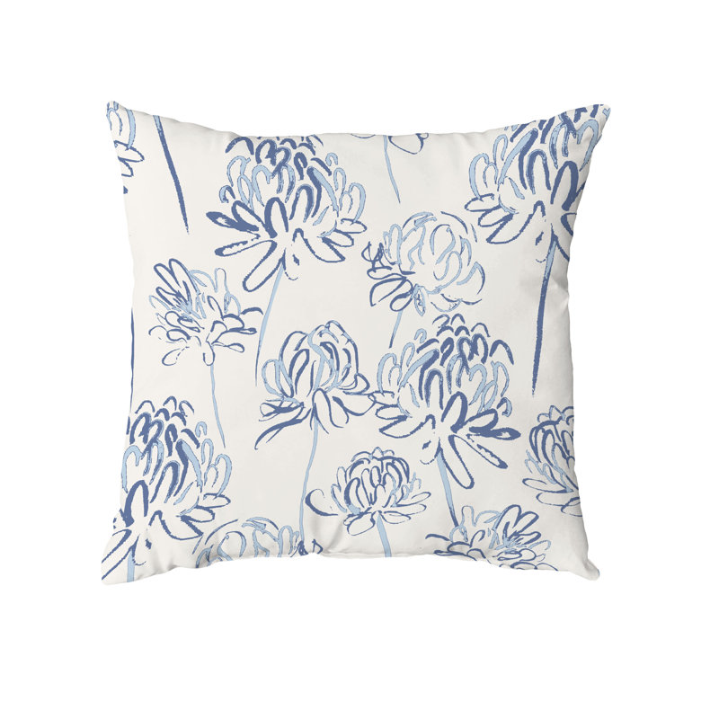 Blue and White Floral Cotton Square Throw Pillow