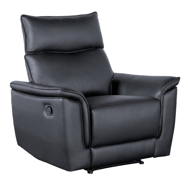 Modern 38.5" Wide Leather Match Manual Recliner Chair, Black