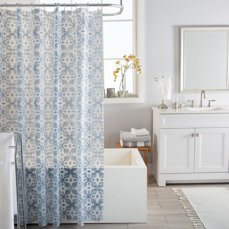 Blue Geometric Vinyl and PEVA Shower Curtain, 70" x 72"