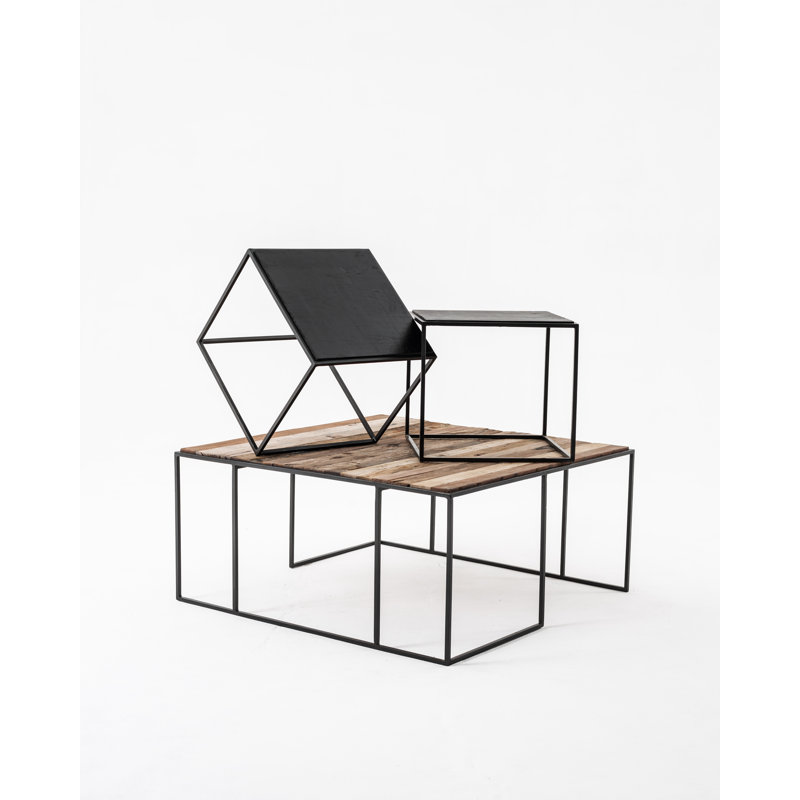 Rustika Black and Brown Solid Wood Nesting Coffee Table Set